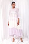 Buy_Khat_White Handloom , Round Checkered Pattern Gathered Kurta Pant Set _Online_at_Aza_Fashions