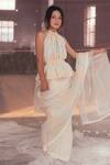 Itr By Khyati Pande_Off White Handloom Cotton, Silk Lace Halter Neck Mixed Berry Peplum Top_at_Aza_Fashions