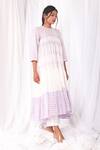Buy_Khat_White Handloom , Round Neck Gathered Kurta And Pant Set _Online_at_Aza_Fashions