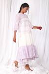 Shop_Khat_White Handloom , Round Neck Gathered Kurta And Pant Set _Online_at_Aza_Fashions