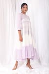 KHAT_White Handwoven Cotton Checkered Round Pattern Dress  _Online_at_Aza_Fashions