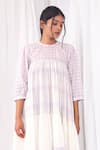 Shop_KHAT_White Handwoven Cotton Checkered Round Pattern Dress  _Online_at_Aza_Fashions