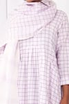 Khat_White Handloom Cotton Round Neck Handwoven Checkered Pattern Dress With Scarf _at_Aza_Fashions