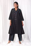 Buy_Khat_Black Poplin, Cotton Collared Side Gathered Kurta And Pant Set _Online_at_Aza_Fashions