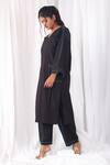 Buy_Khat_Black Poplin, Cotton Embroidery V-neck Stitch Line Kurta Set _Online_at_Aza_Fashions