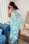 Shop_Meghstudio_Blue Viscose Chiffon Hand Painted Saree With Unstitched Blouse Piece  _at_Aza_Fashions