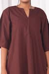 KHAT_Maroon Poplin Cotton Plain Notched Straight Kurta And Flared Pant Set _Online_at_Aza_Fashions