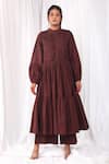 Buy_Khat_Maroon Poplin, Cotton Bandeau Neck Pintucked And Tiered Flared Kurta & Pant Set _Online_at_Aza_Fashions