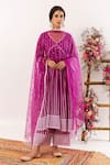 Rivaaj Clothing_Purple Anarkali And Palazzo Cotton Embroidered Geometric V Neck Set  _Online_at_Aza_Fashions