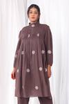 Khat_Brown Handloom Cotton High Neck Polka Pattern Kurta And Pant Set _at_Aza_Fashions