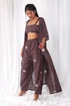 Buy_KHAT_Brown Handwoven Cotton Polka Pattern Square Neck Long Jacket And Pant Set _at_Aza_Fashions