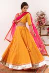 Rivaaj Clothing_Yellow Floret Pattern And Lurex Striped Lehenga Set _Online_at_Aza_Fashions