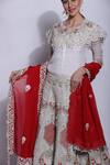Shop_Sonali Gupta_White Silk, Viscose Embroidery, Beads, Sequins Round Hand Blouse Lehenga Set _Online_at_Aza_Fashions