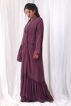 Buy_Khat_Purple Crepe Shawl Neck Frill Hem Long Jacket _Online_at_Aza_Fashions