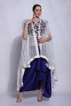 Sonali Gupta_Blue Silk Hand Embroidered Mughal Jaal Dori V Neck Jacket And Skirt Set  _Online_at_Aza_Fashions