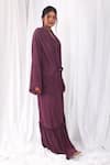 Shop_Khat_Purple Crepe Shawl Neck Frill Hem Long Jacket _Online_at_Aza_Fashions