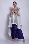 Buy_Sonali Gupta_Blue Silk Hand Embroidered Mughal Jaal Dori V Neck Jacket And Skirt Set  _Online_at_Aza_Fashions
