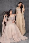 Shop_Sunita Bhandari_Beige Viscose Georgette Embroidery Cutdana Cape Open Lehenga Set _Online_at_Aza_Fashions