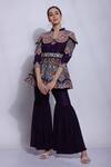 Buy_Sonali Gupta_Purple Silk Hand Embroidered Chikankari V Peplum Kurta And Sharara Set  _Online_at_Aza_Fashions