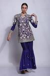 Buy_Sonali Gupta_Blue 25% Silk Embroidered Chikankari Parsi Round Kurta And Sharara Set  _Online_at_Aza_Fashions