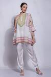 Sonali Gupta_White Silk Embroidered Floral Jaal Collared Neck Kaftan And Pant Set  _Online_at_Aza_Fashions