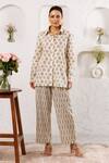 Rivaaj Clothing_Off White Cotton Botanical And Geometric Print Pant Set _Online_at_Aza_Fashions