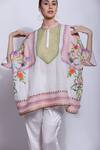 Sonali Gupta_White Silk Embroidered Floral Jaal Collared Neck Kaftan And Pant Set  _at_Aza_Fashions