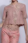 Sonali Gupta_Peach 25% Silk Hand Embroidered Mughal Jaal Round Short Top And Pant Set  _at_Aza_Fashions