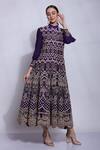 Shop_Sonali Gupta_Purple 25% Silk Embroidered Mughal Jaal Collared Neck Anarkali  _Online_at_Aza_Fashions