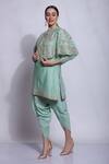 Sonali Gupta_Green Cotton, Silk Collared Embroidered Cape And Kurta Set _Online_at_Aza_Fashions
