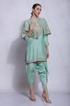 Buy_Sonali Gupta_Green Cotton, Silk Collared Embroidered Cape And Kurta Set _Online_at_Aza_Fashions