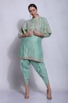 Shop_Sonali Gupta_Green Cotton, Silk Collared Embroidered Cape And Kurta Set _Online_at_Aza_Fashions