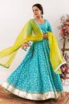 Shop_Rivaaj Clothing_Blue Floret Print And Lurex Striped Lehenga Set _Online_at_Aza_Fashions
