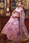 Meghstudio_Purple Pure Organza Hand Painted Dogwood And Embroidered Lehenga Set  _at_Aza_Fashions