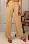 Buy_Style Junkiie_Beige Linen Plain Straight Trousers  _Online_at_Aza_Fashions