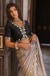 Buy_The Home Affair_Beige Saree: Chinon Embroidered Gotapatti Border With Gota Blouse For Women_Online_at_Aza_Fashions