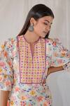 Shachi Sood_Off White Dupion Silk, Butter Crepe Floral Hand Embroidered Kurta With Pant  _Online_at_Aza_Fashions