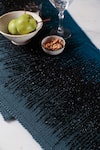The Kargha Story_Black Acrylic Wool And Fancy Yarn Woven Ocean Stone Abstract Table Runner_at_Aza_Fashions