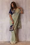 Buy_The Home Affair_Green Saree Chinon Embroidered Zig-zag Border With Embellished Blouse _at_Aza_Fashions