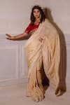 The Home Affair_Beige Saree Chinon Embroidered Gotapatti V Neck With Gota Blouse _Online_at_Aza_Fashions