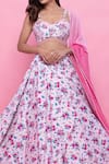 Shop_Label Priyanka Kar_White Cotton Satin Printed Floral Patterns Sweetheart Neck Lehenga Set _Online_at_Aza_Fashions