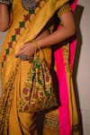 Buy_The Home Affair_Yellow Saree Chinon Handblock Floral Boat Print With Striped Blouse _Online_at_Aza_Fashions