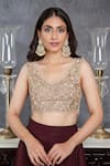 Buy_Sunita Bhandari_Gold Viscose, Crepe, Net Cut Work, Floral Embroidered Blouse And Lehenga Set _Online_at_Aza_Fashions