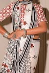 The Home Affair_White Chiffon, , Handblock And Print Saree With Blouse _Online_at_Aza_Fashions