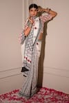 Shop_The Home Affair_White Chiffon, , Handblock And Print Saree With Blouse _Online_at_Aza_Fashions