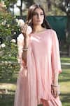 Buy_house of mithi kalra_Pink Kurta Georgette Plain Round Neck Scallop Trim Sleeve Set  _Online_at_Aza_Fashions