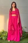 Ewaz_Pink Modal Satin Embroidery Floral Cape Open And Skirt Set _Online_at_Aza_Fashions