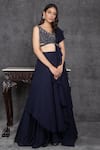 Sunita Bhandari_Blue Viscose, Organza Sequins, Cut Work Layered Lehenga Set With Ruffle Dupatta _Online_at_Aza_Fashions