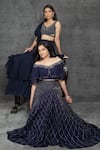 Shop_Sunita Bhandari_Blue Viscose, Organza Sequins, Cut Work Layered Lehenga Set With Ruffle Dupatta _Online_at_Aza_Fashions