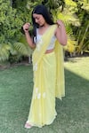 Meghstudio_Yellow Blouse Piece  Modal Silk Hand Painted Saree With Unstitched  _Online_at_Aza_Fashions